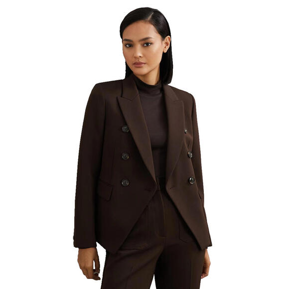 NEW, REISS Petite Twill Double-Breasted Blazer in Chocolate Brown Size 6 #SJ2060 - Picture 2 of 9